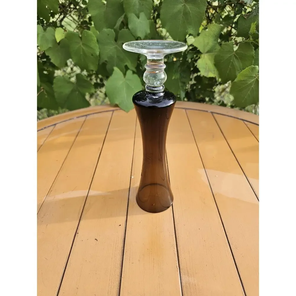 Vintage Olive Green Etched Glass Small Footed Bud Vase